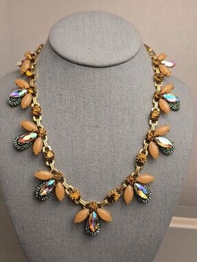 [J. Crew] Firefly Gold & Peach Statement Necklace w/Aurora Crystal Accents